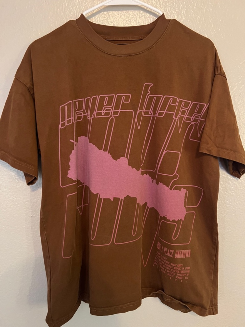 Place Unknown Men's Brown Short-Sleeve Graphic Tee with Pink Print